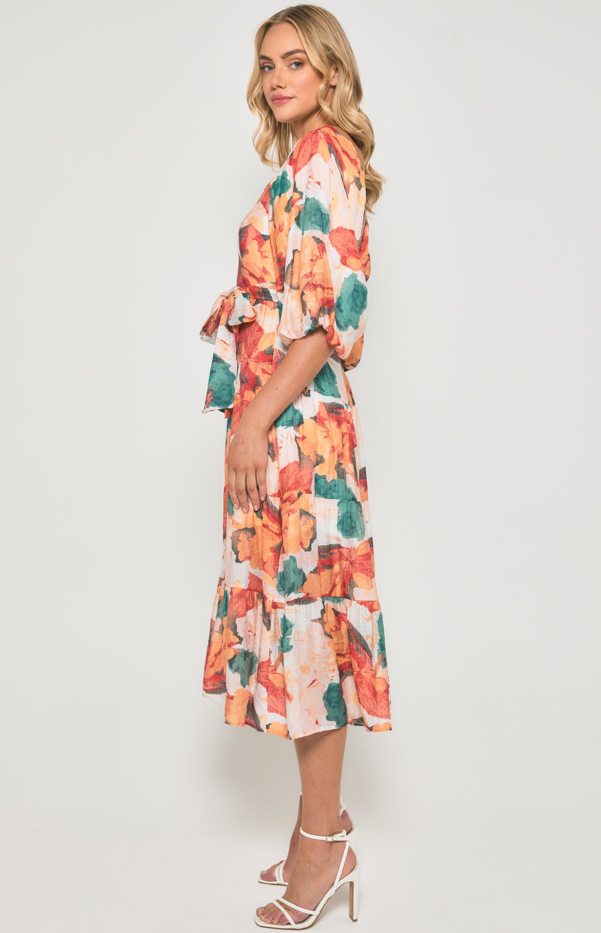 SOGNA Floral Scoop Neck Midi Dress SDR1355B – Red Green – product detail or alternate view