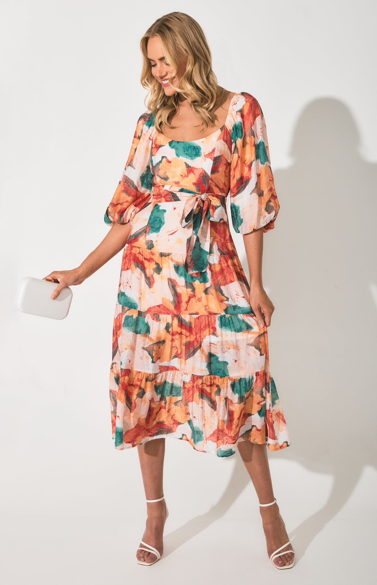 SOGNA Floral Scoop Neck Midi Dress SDR1355B – Red Green – product detail or alternate view