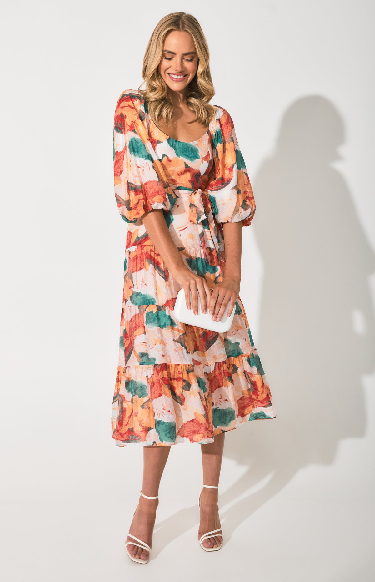 SOGNA Floral Scoop Neck Midi Dress SDR1355B – Red Green – product detail or alternate view
