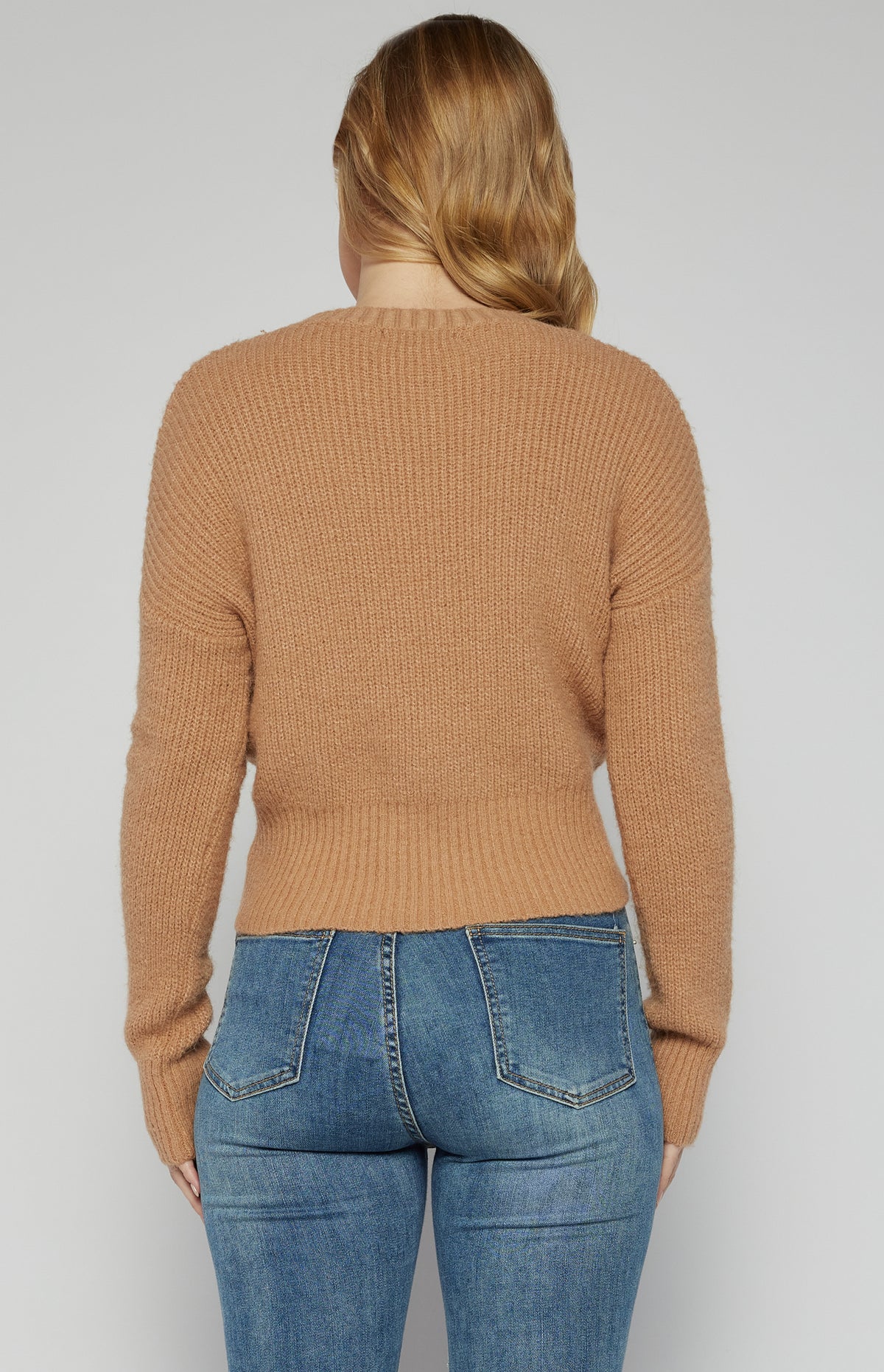 SOGNA belted round neck knit top SKN342 – Latte – alternate product view
