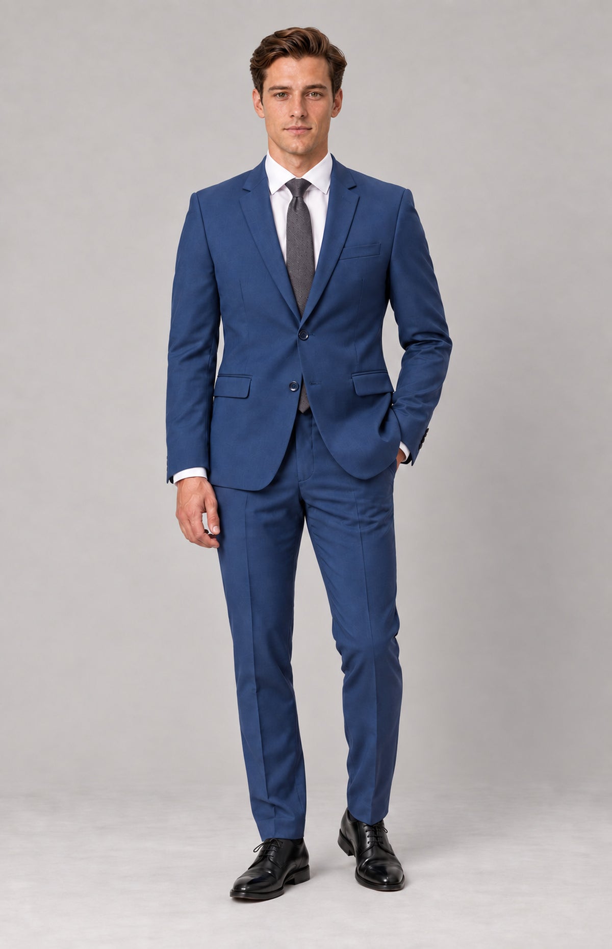 SOGNA T128 Blue tailored suit jacket, full-length front view. Jacket only; shirt, tie, trousers and shoes are styling items.