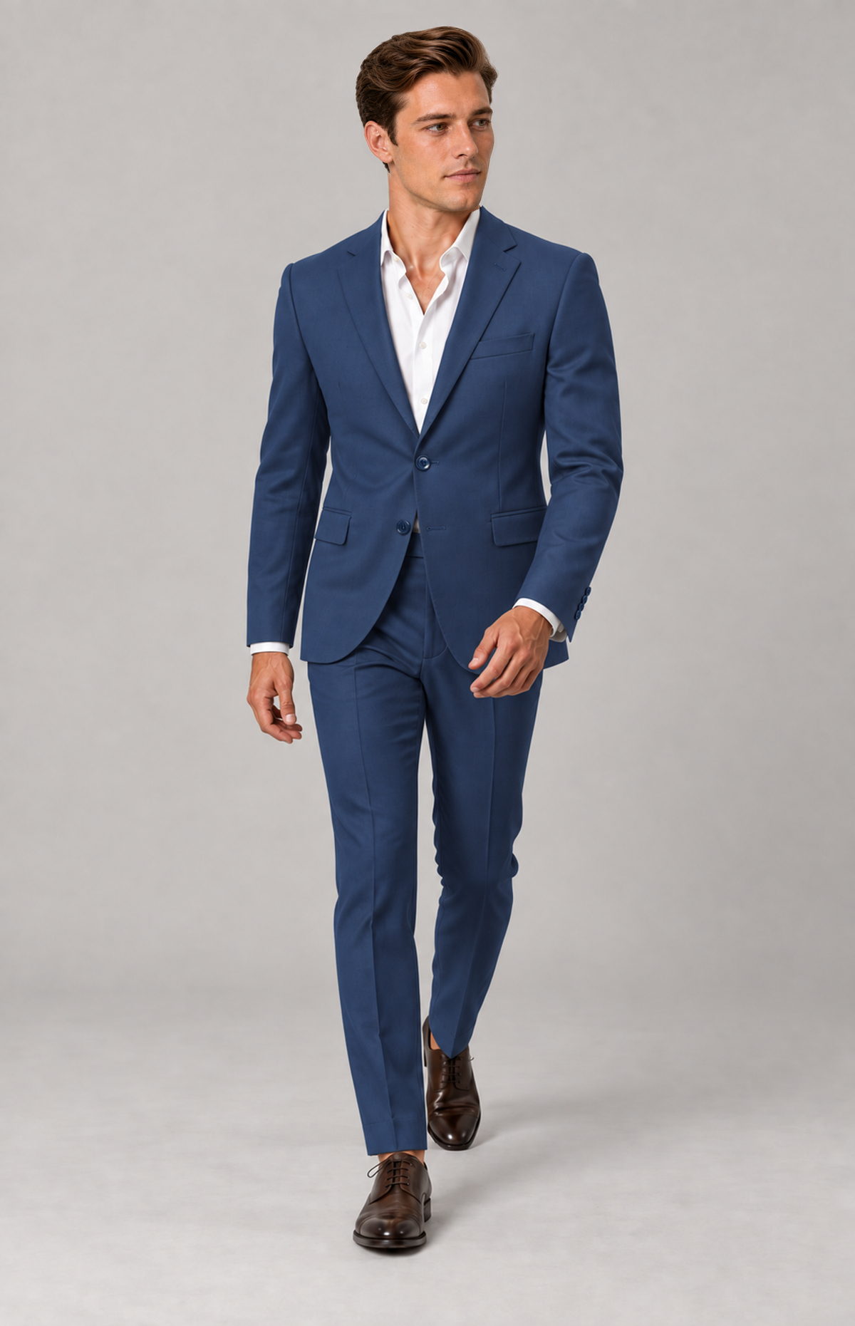 SOGNA Bellaggio James T128 blue suit, M01 full-length walking view