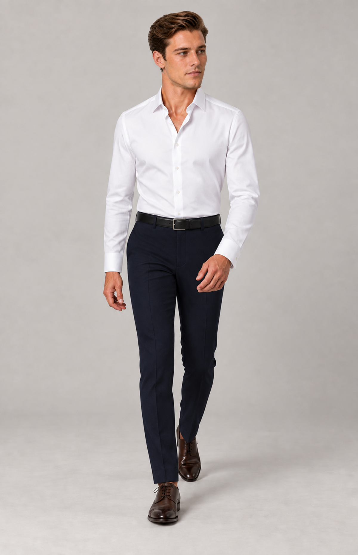 SOGNA Bellaggio James T128 navy trousers, M01 full-length view. Trousers only; other items are styling.