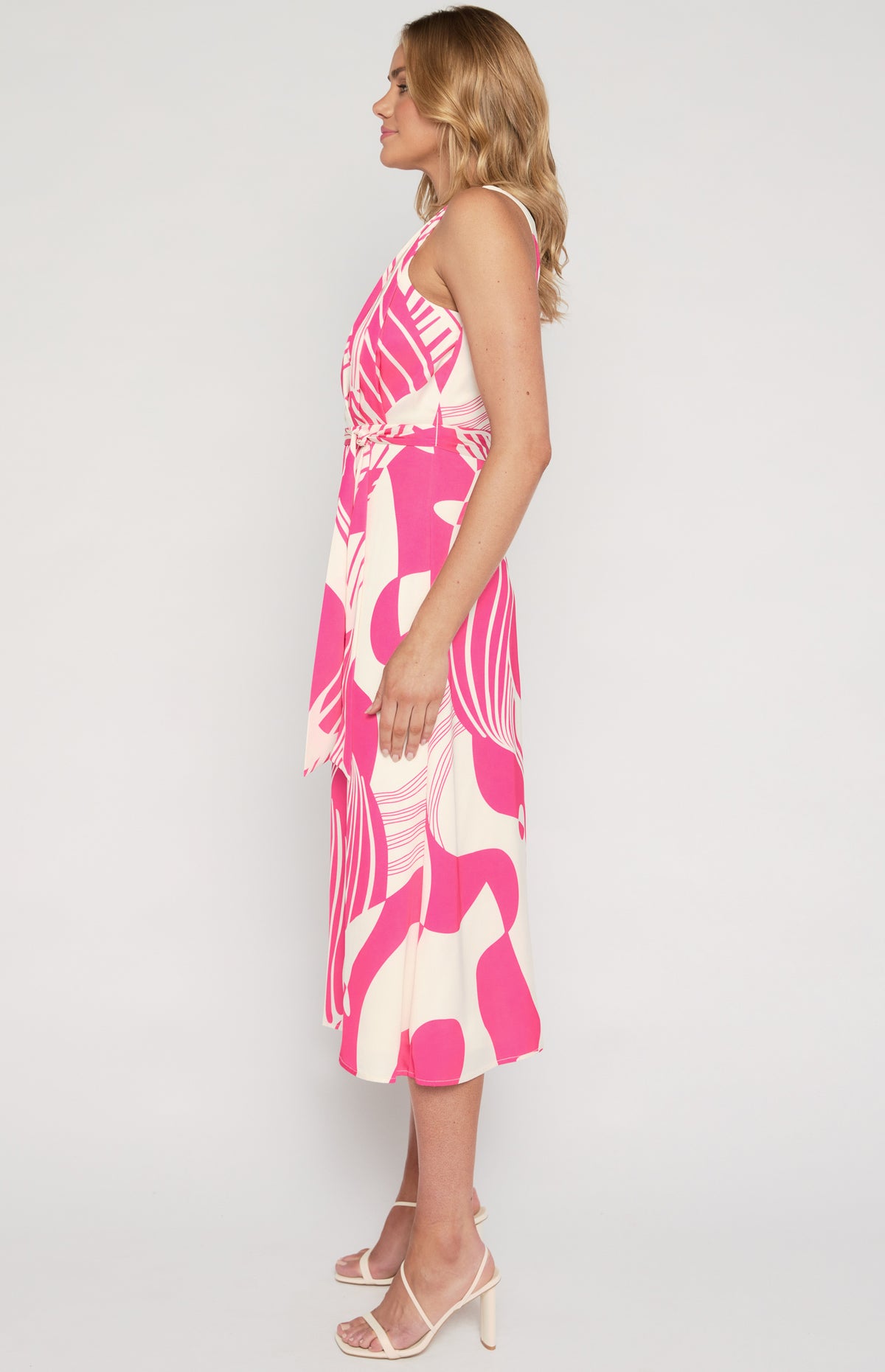SOGNA Printed Satin Midi Dress with Scarf WDR639B – pink – product detail or alternate view