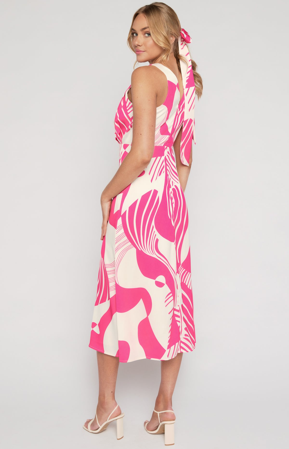 SOGNA Printed Satin Midi Dress with Scarf WDR639B – pink – product detail or alternate view