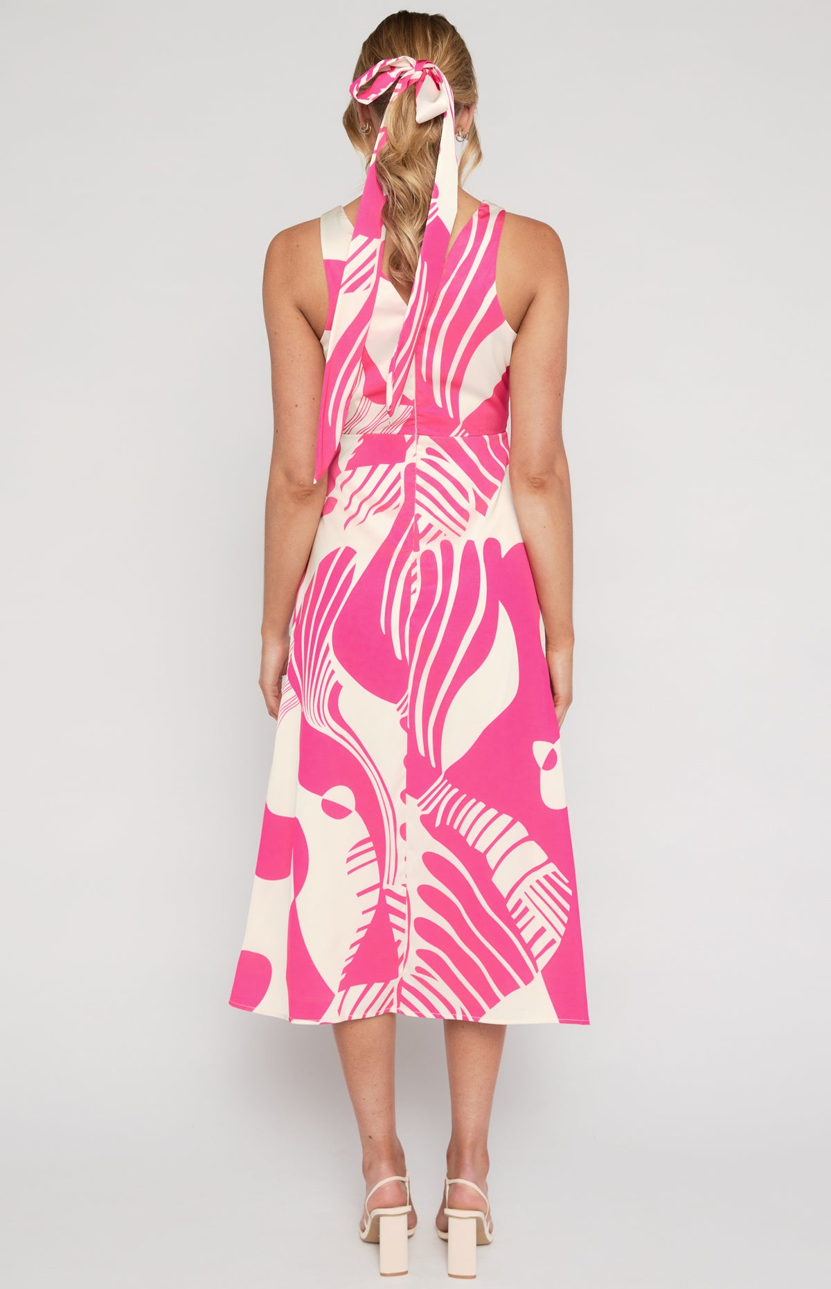 SOGNA Printed Satin Midi Dress with Scarf WDR639B – pink – product detail or alternate view