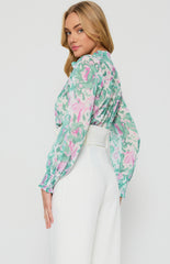 SOGNA COL Floral Printed Sheer Chiffon Shirt with Ruffle Details  STO654B