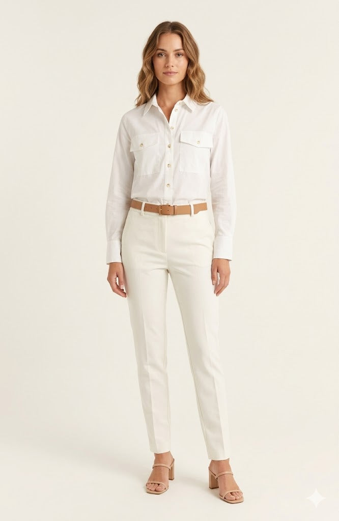 SOGNA COL Classic White Cotton Utility Shirt 122305A
