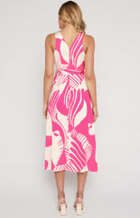 SOGNA COL Abstract Printed Satin Midi Dress with Scarf Feature WDR639B