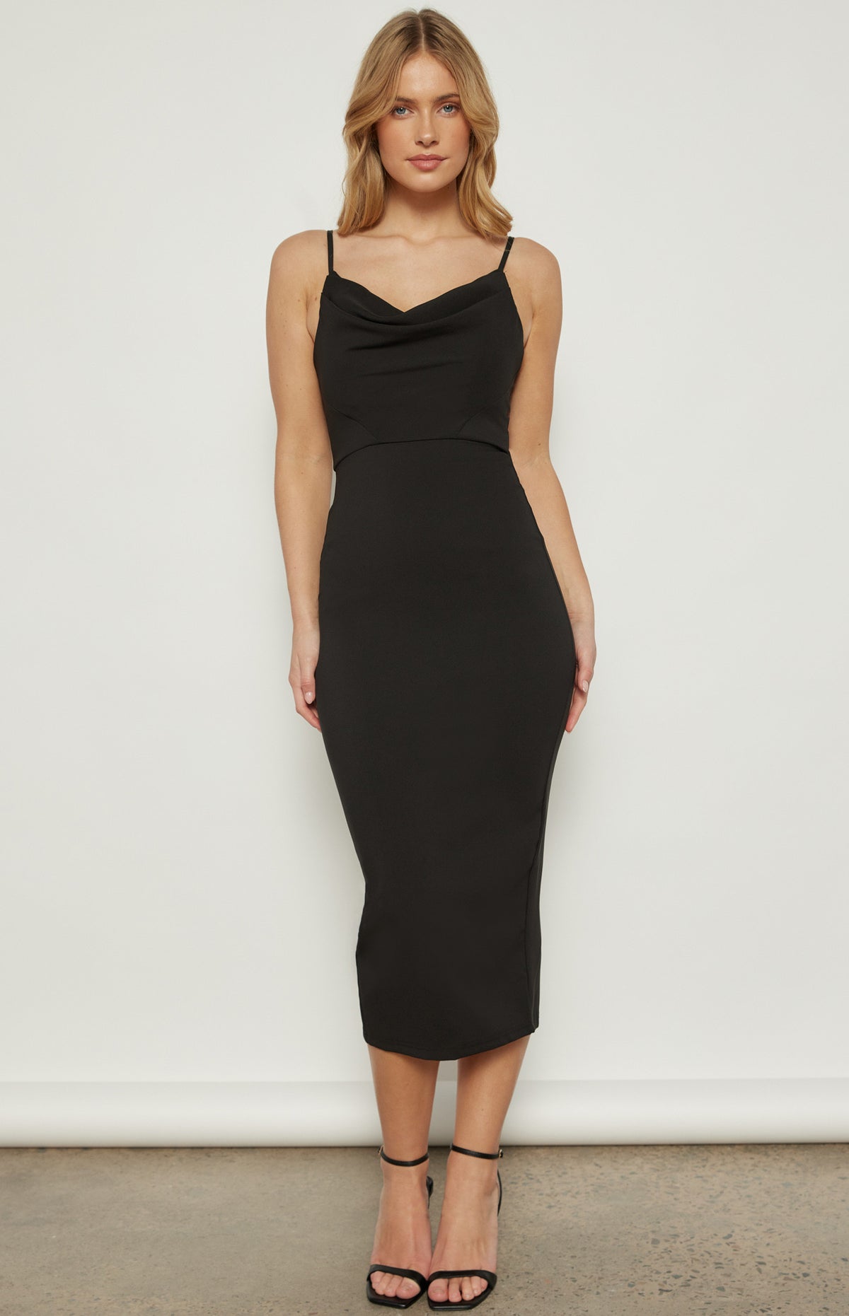 SOGNA COL Stretch Bodycon Midi Dress with Cowl Neckline WDR715A