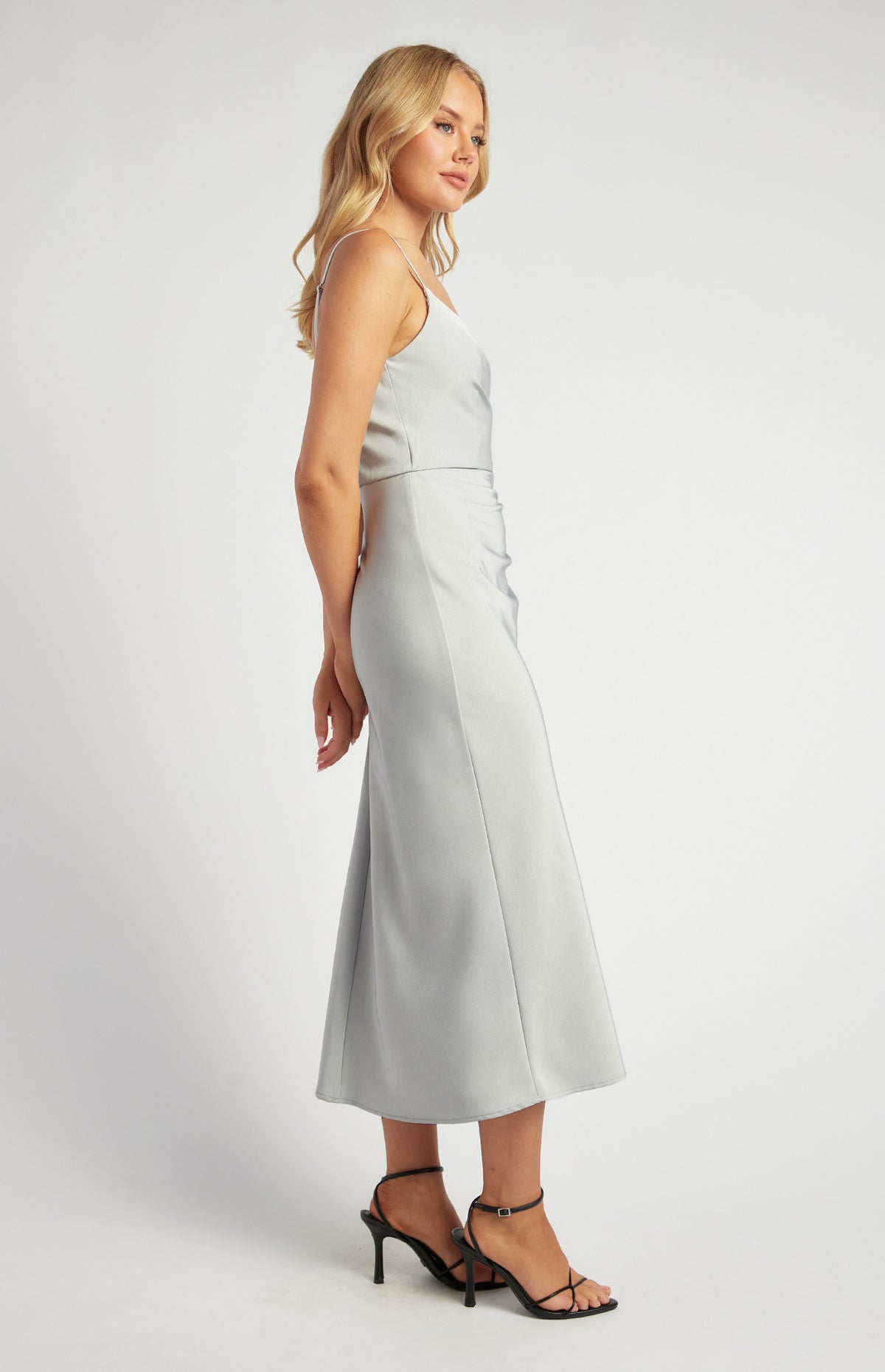 SOGNA WDR717A pleated satin midi dress in Silver, product view 4