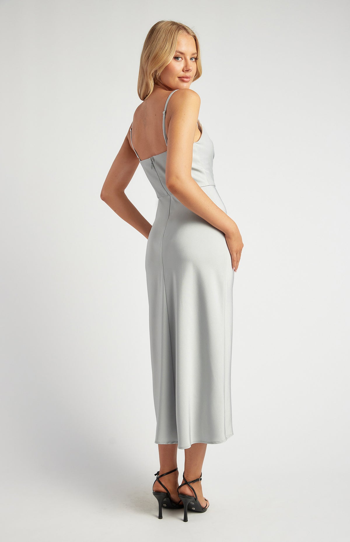 SOGNA WDR717A pleated satin midi dress in Silver, product view 1