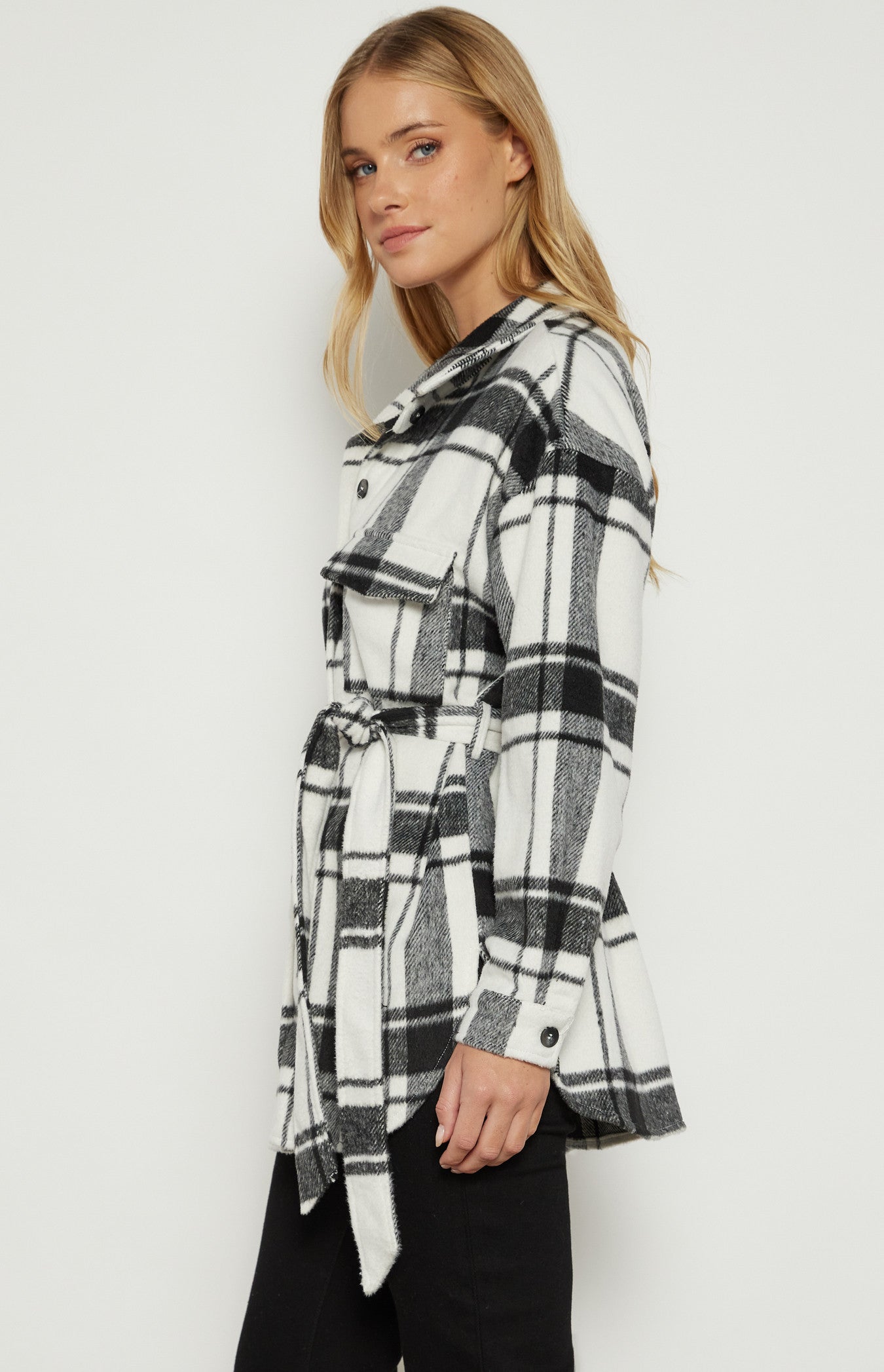 Checkered Button up Jacket with Belt WJT210-2A
