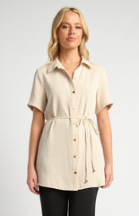 SOGNA COLGold Buttoned Short Sleeve Shirt With Thin Belt And Toggles WTO679B