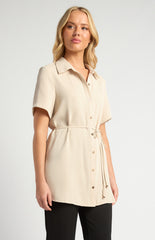 SOGNA COLGold Buttoned Short Sleeve Shirt With Thin Belt And Toggles WTO679B
