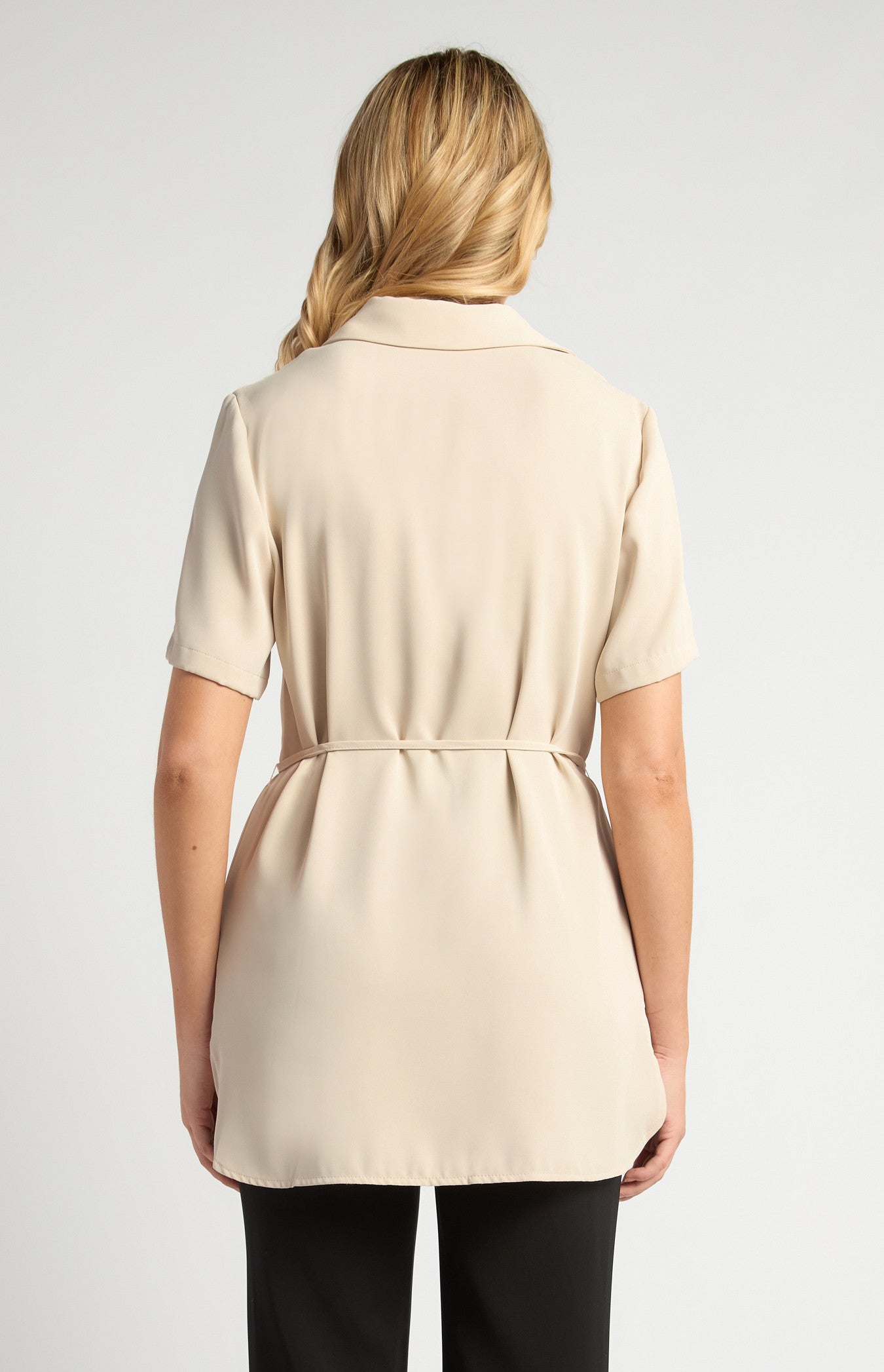 Gold Buttoned Short Sleeve Shirt With Thin Belt And Toggles WTO679B
