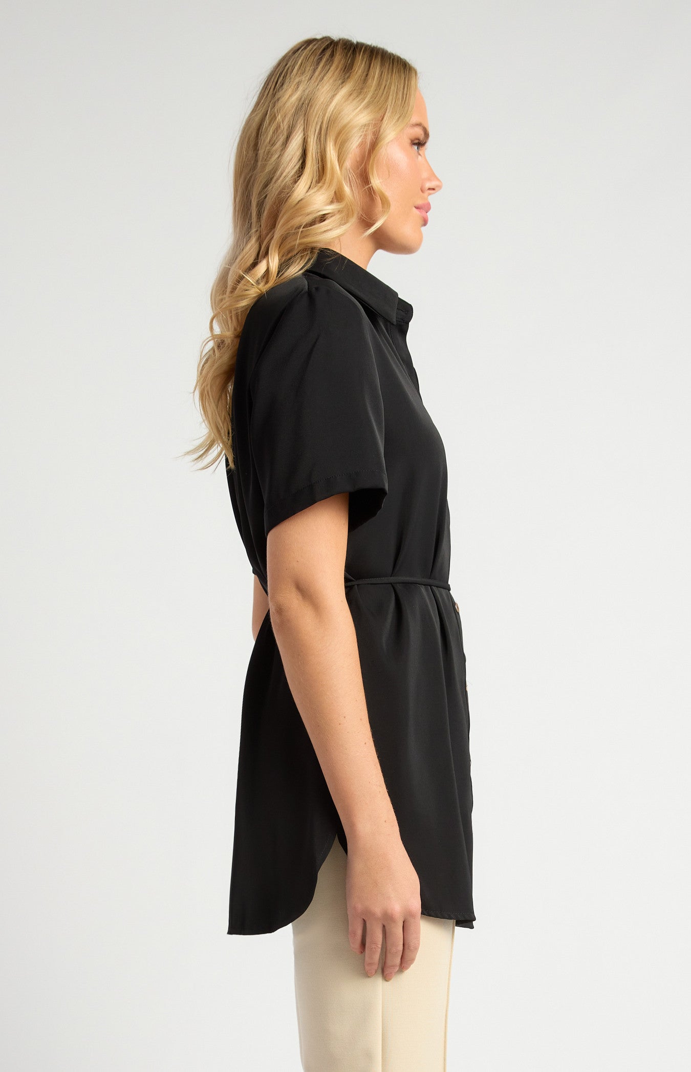 Gold Buttoned Short Sleeve Shirt With Thin Belt And Toggles WTO679B
