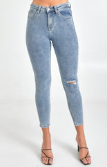 SOGNA COL High Waisted Skinny Jeans with Knee Rip