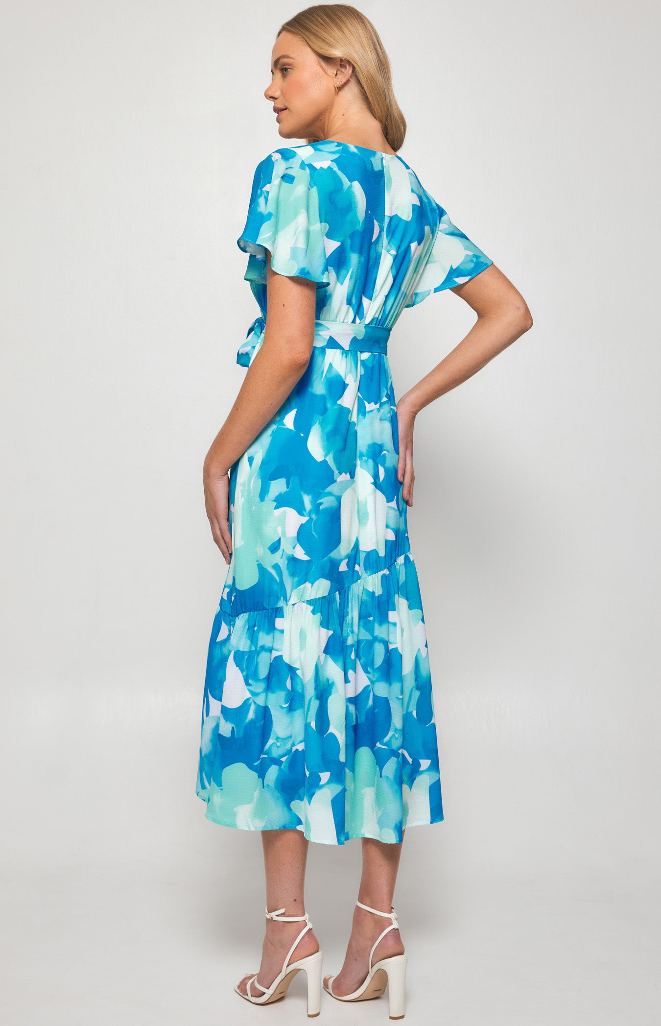 SOGNA COL Floral Print Midi Dress with Asymmetrical Hem SDR1300B