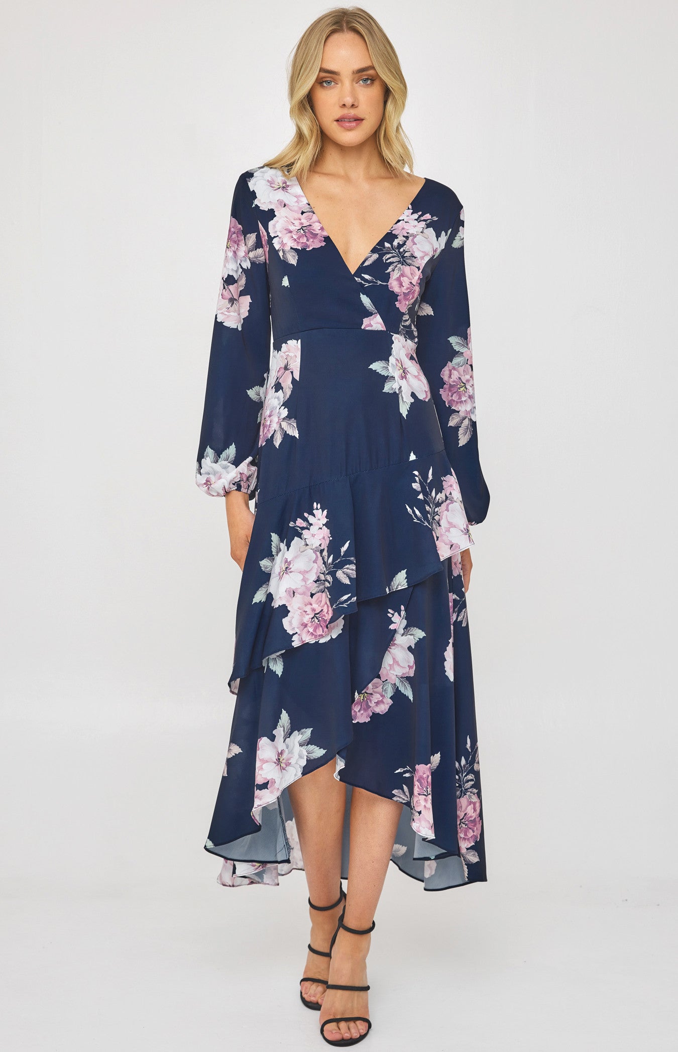 SOGNA COL LONG SLEEVES FLORAL DRESS ADR1159B