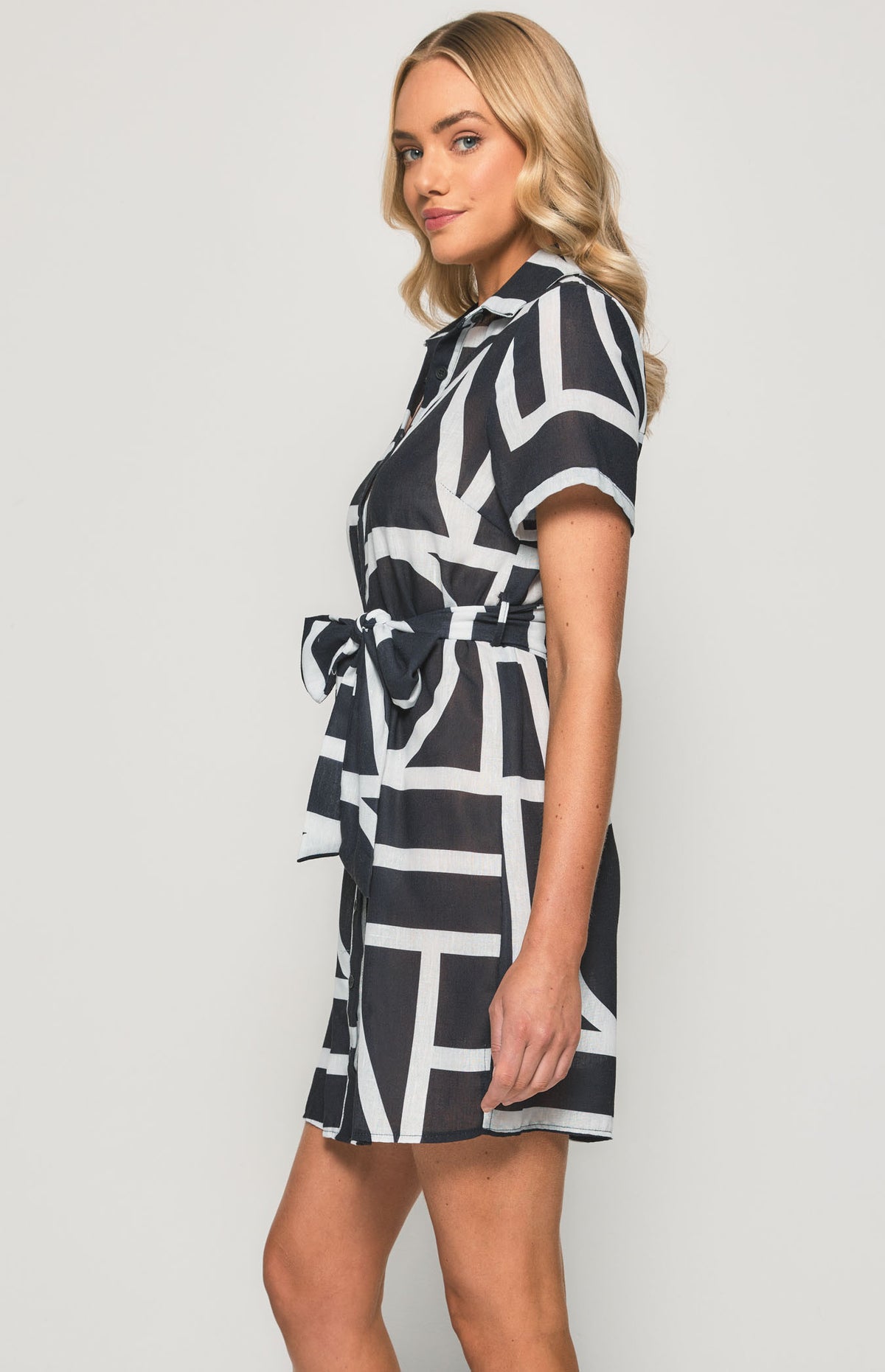 SOGNA Print Shirt Dress SDR1135-2B – black – product view