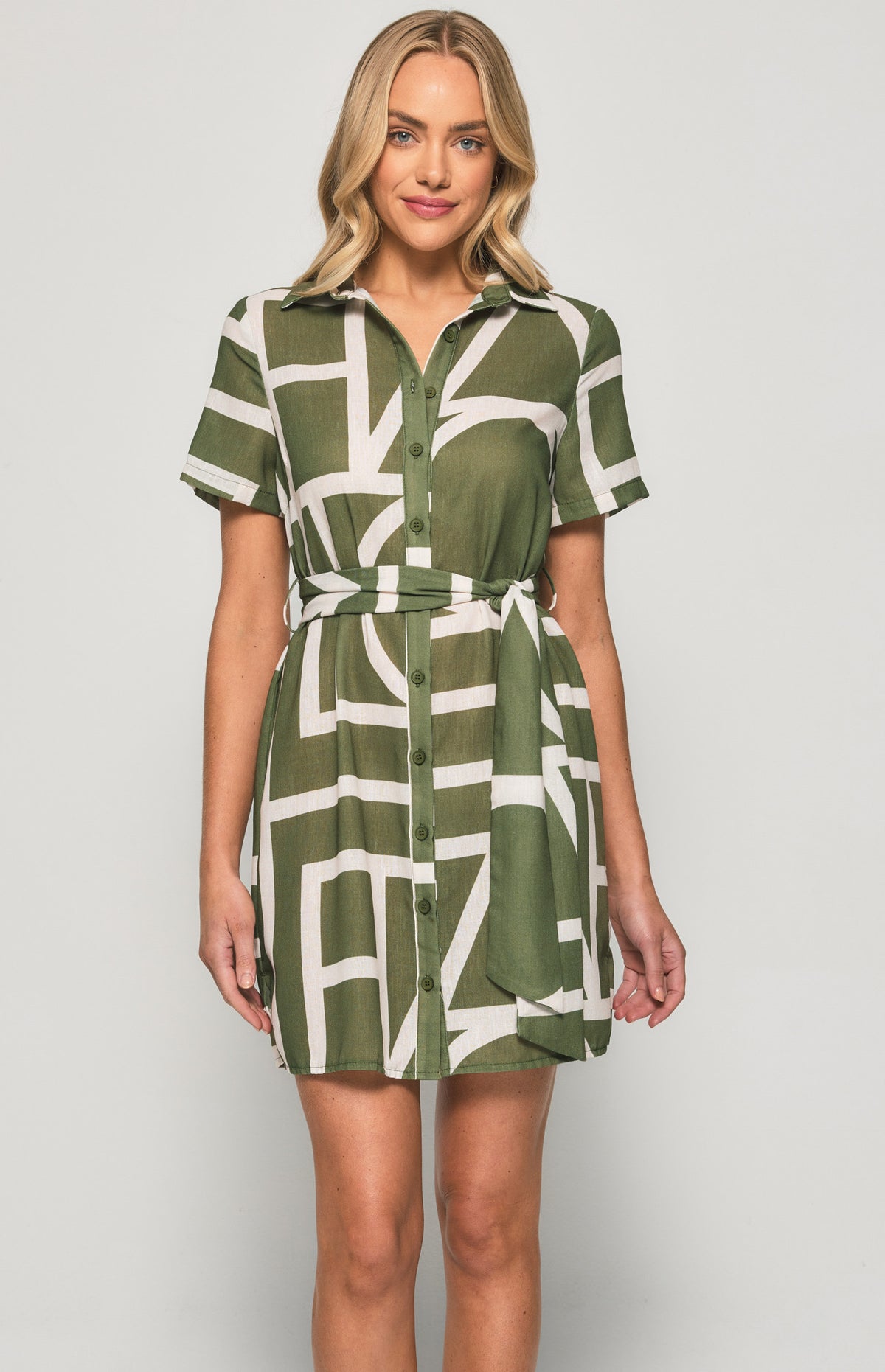 SOGNA Print Shirt Dress SDR1135-2B – olive – product view