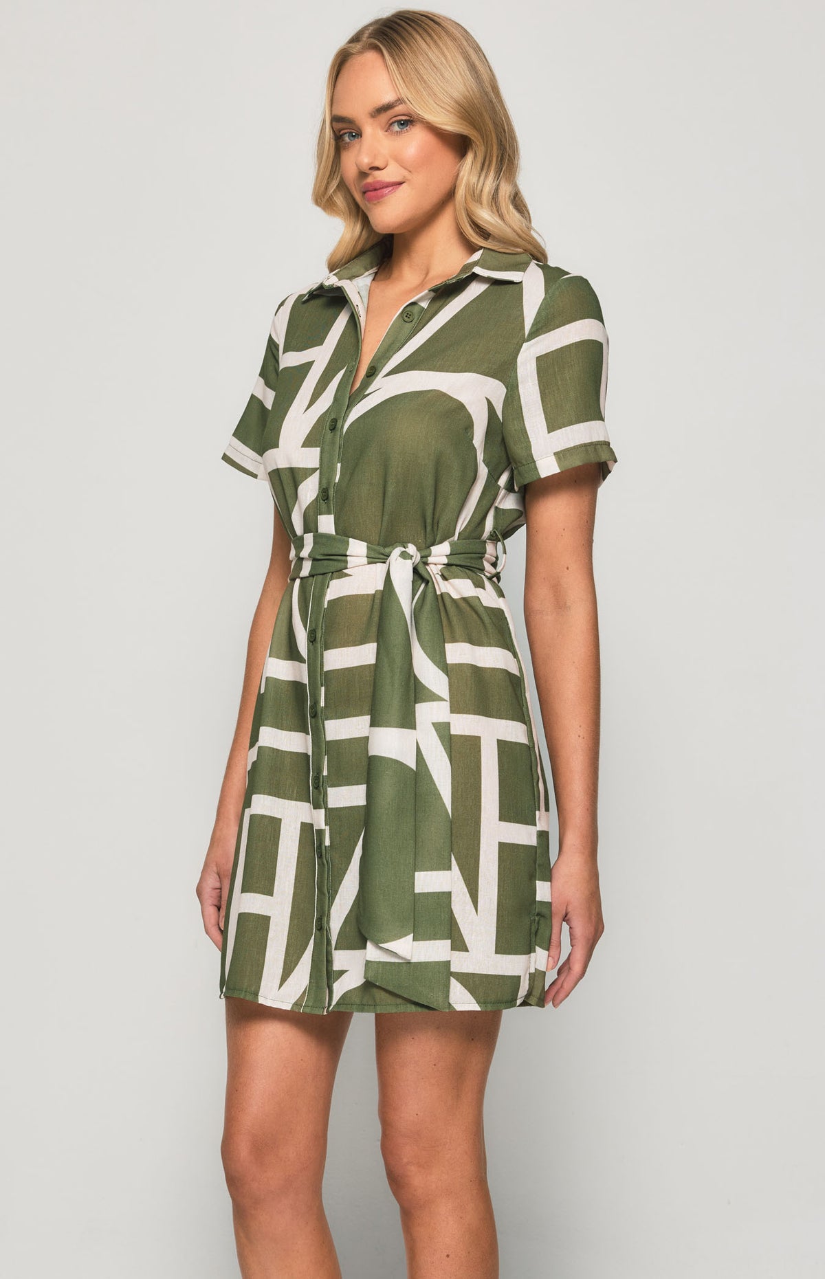 SOGNA Print Shirt Dress SDR1135-2B – olive – product view