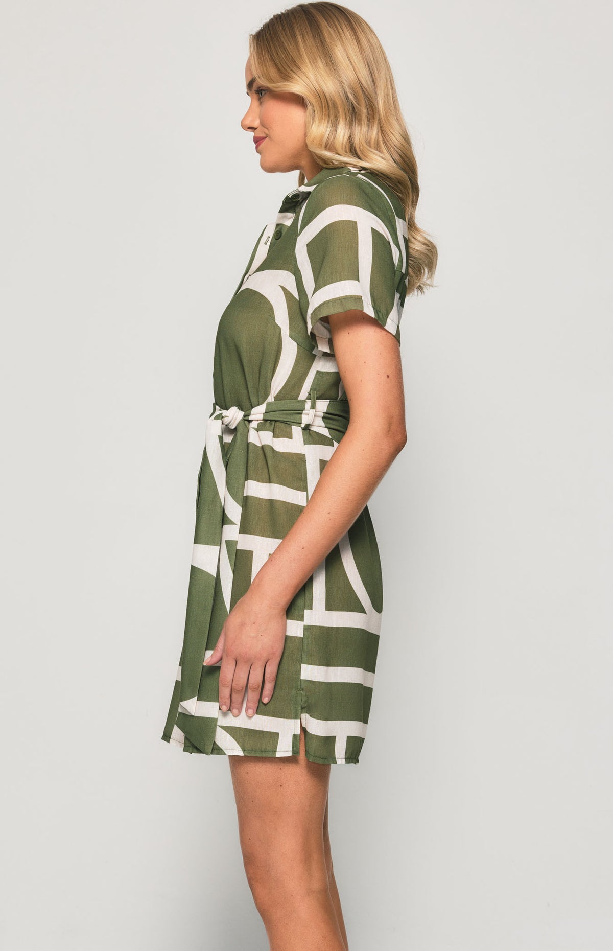 SOGNA Print Shirt Dress SDR1135-2B – olive – product view