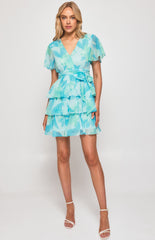 SOGNA COL Floral Chiffon Dress with Tiered Hem  SDR1284A