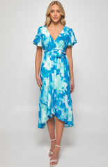 SOGNA COL Floral Print Midi Dress with Asymmetrical Hem SDR1300B