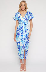 SOGNA COL Floral Butterfly Sleeve Dress with Tulip Hem SDR1332B