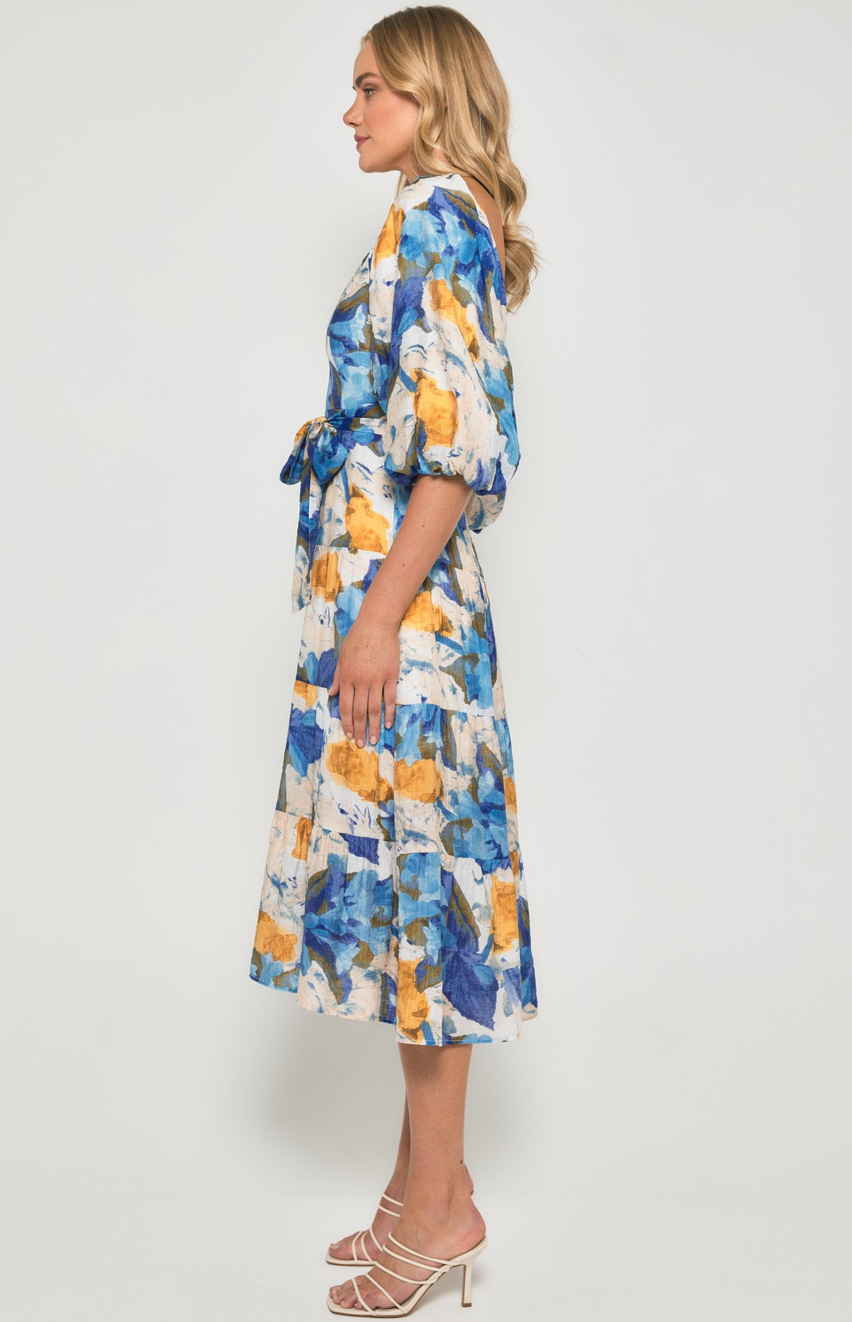 SOGNA Floral Scoop Neck Midi Dress SDR1355B – Blue Yellow – product view