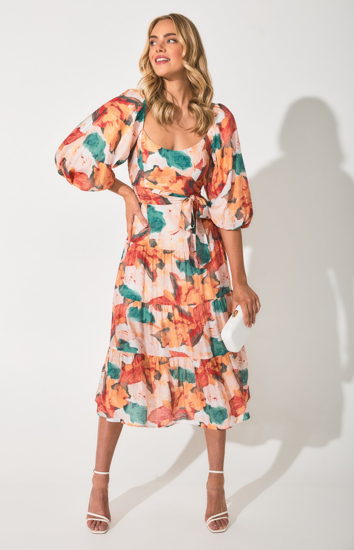 SOGNA Floral Scoop Neck Midi Dress SDR1355B – Red Green – product view