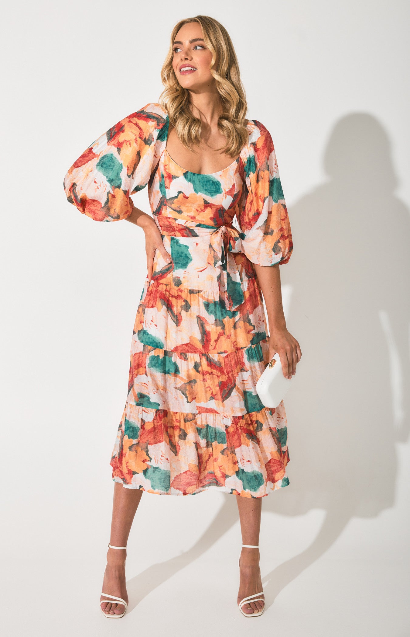 SOGNA COL Floral Scoop Neckline Midi Dress SDR1355B