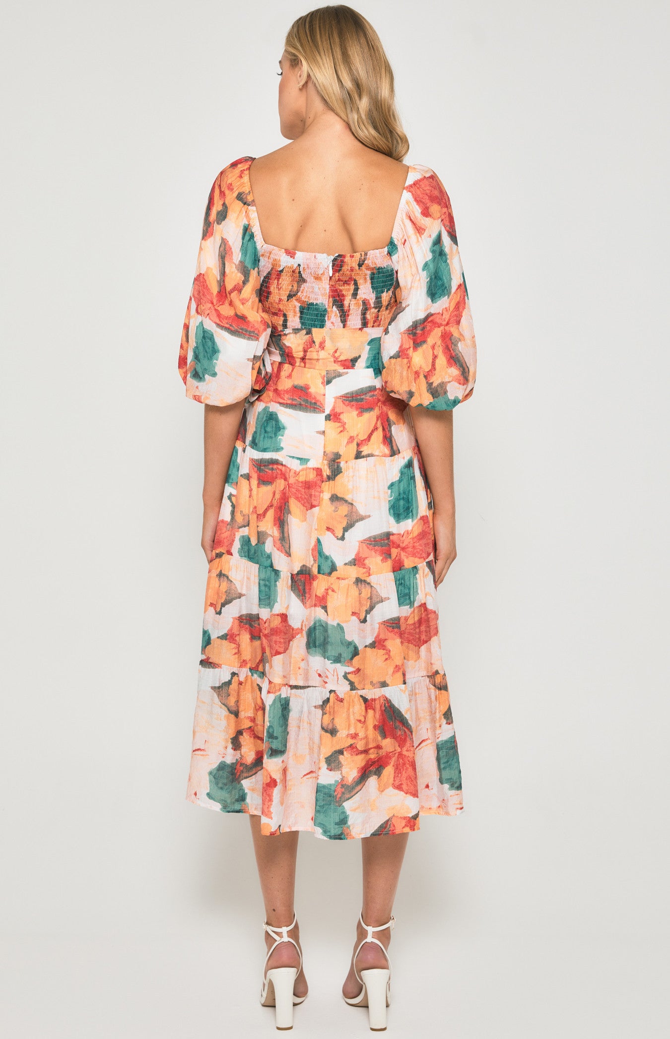 SOGNA COL Floral Scoop Neckline Midi Dress SDR1355B