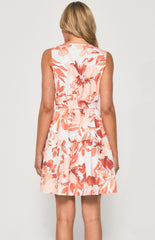 SOGNA COL Abstract Floral V Neck Dress with Belt  SDR1356A