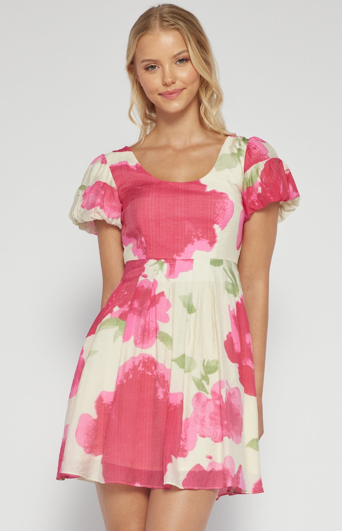 SOGNA COL Floral Print Round Neck Mini Dress SDR1534A
