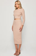 SONGA COL SSTATE Fitted Knit Set with Crop Top & Midi SkirtSKN358