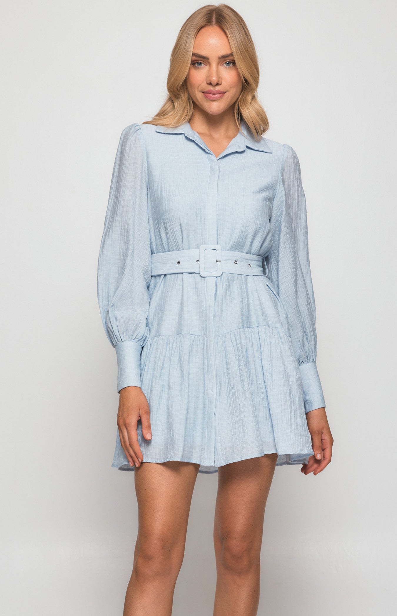 SOGNA COL Textured Shirt Dress with Ruffle Hem WDR440A