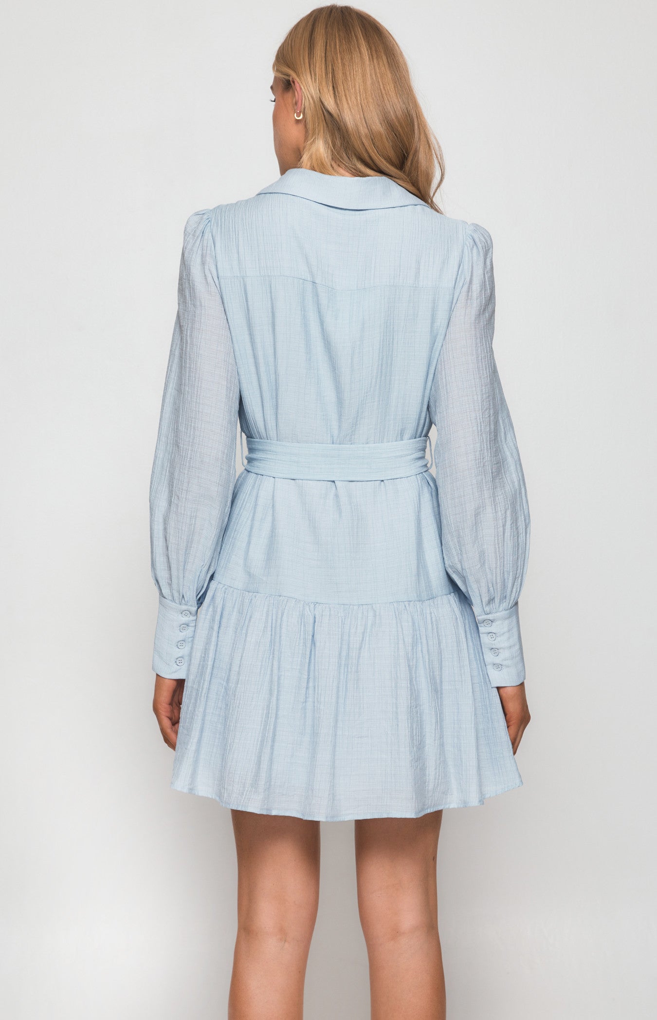 SOGNA COL Textured Shirt Dress with Ruffle Hem WDR440A