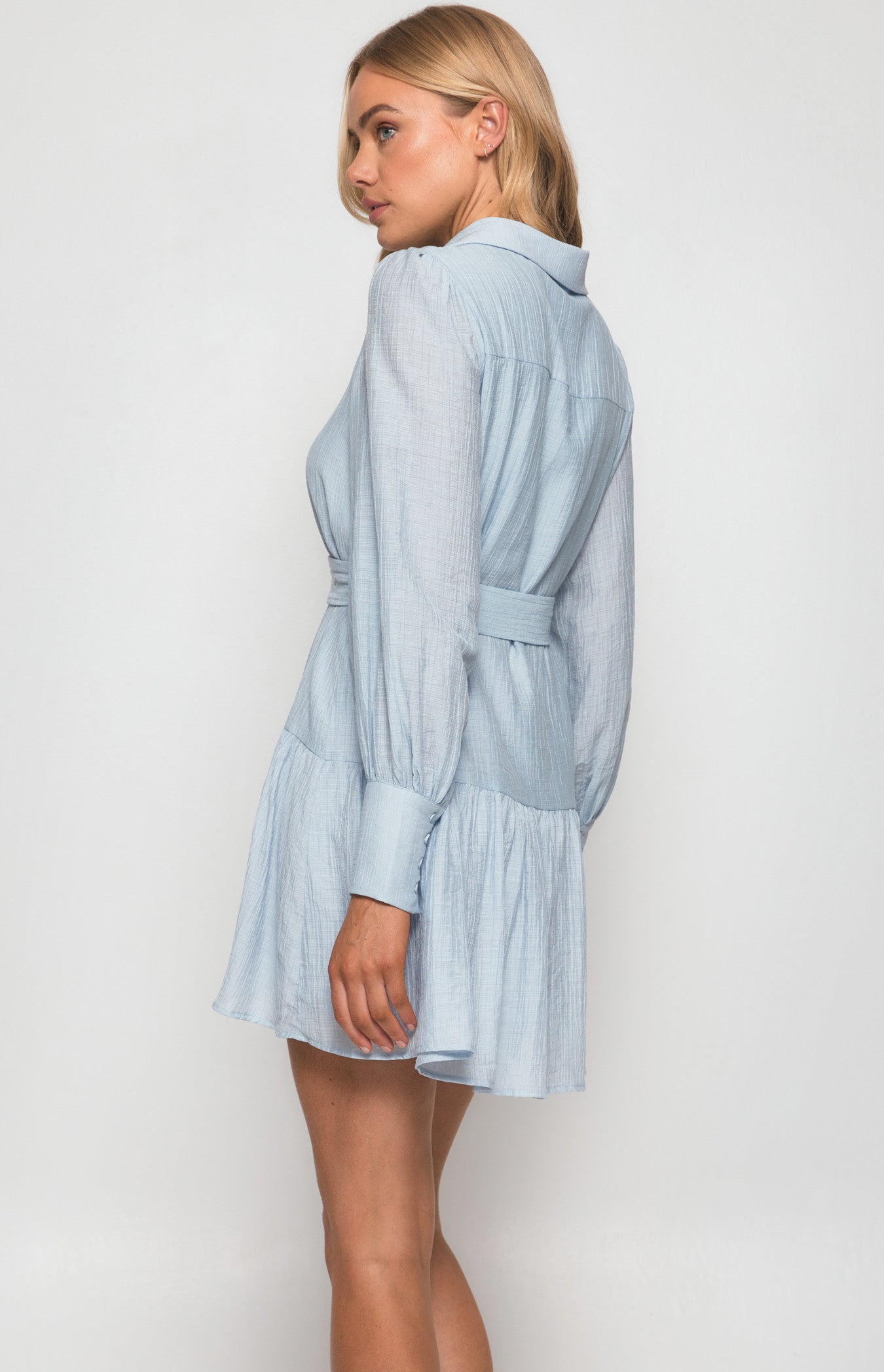 SOGNA COL Textured Shirt Dress with Ruffle Hem WDR440A