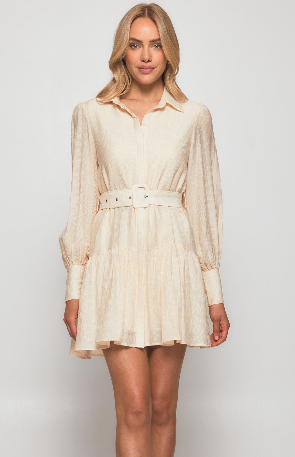 SOGNA COL Textured Shirt Dress with Ruffle Hem WDR440A