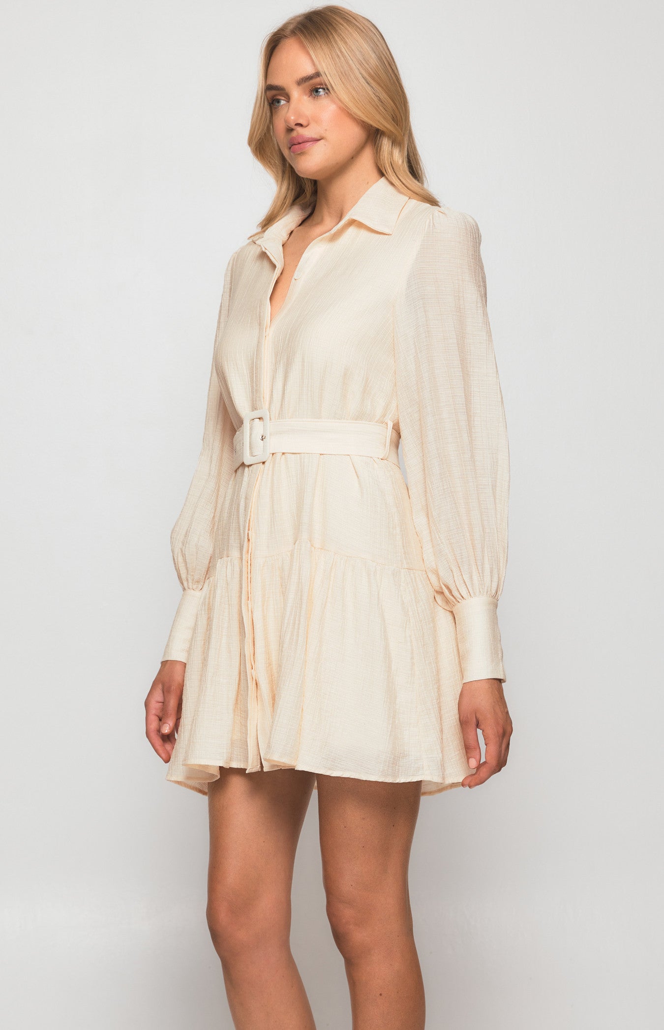 SOGNA COL Textured Shirt Dress with Ruffle Hem WDR440A