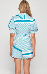 SOGNA COL Abstract Striped Collared Playsuit  WJP234A